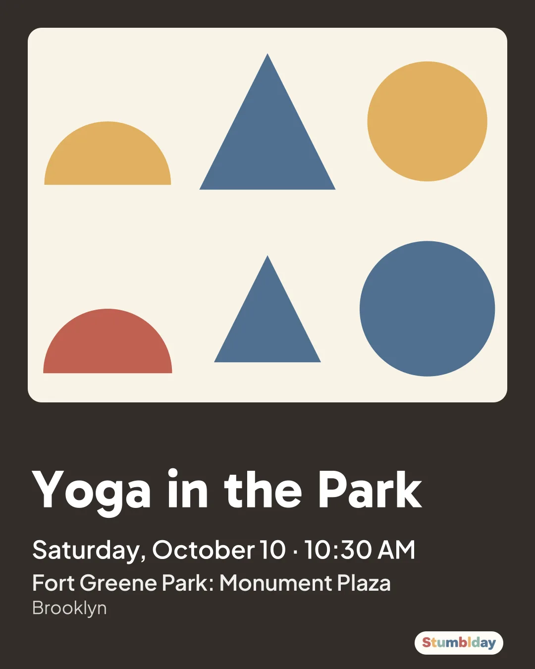 Flyer for Yoga in the Park: Saturday, October 10 · 10:30 AM at Fort Greene Park: Monument Plaza