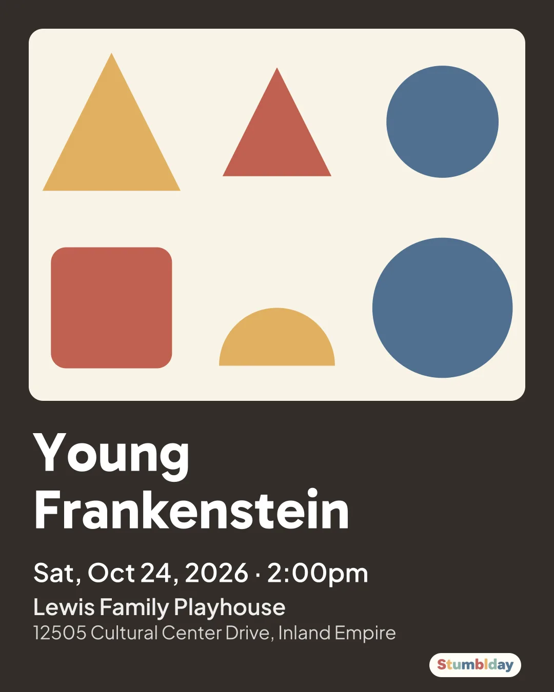 Flyer for Young Frankenstein: Sat, Oct 24, 2026 · 2:00pm at Lewis Family Playhouse