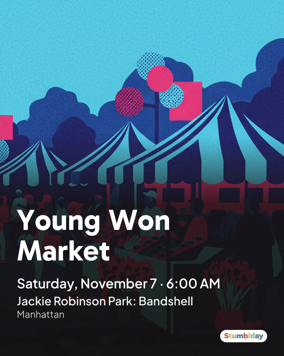 Flyer for Young Won Market: Saturday, November 7 · 6:00 AM at Jackie Robinson Park: Bandshell