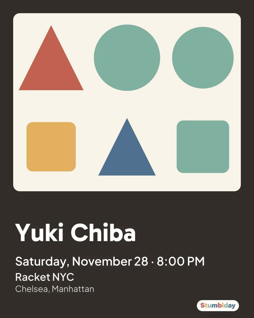 Flyer for Yuki Chiba: Saturday, November 28 · 8:00 PM at Racket NYC
