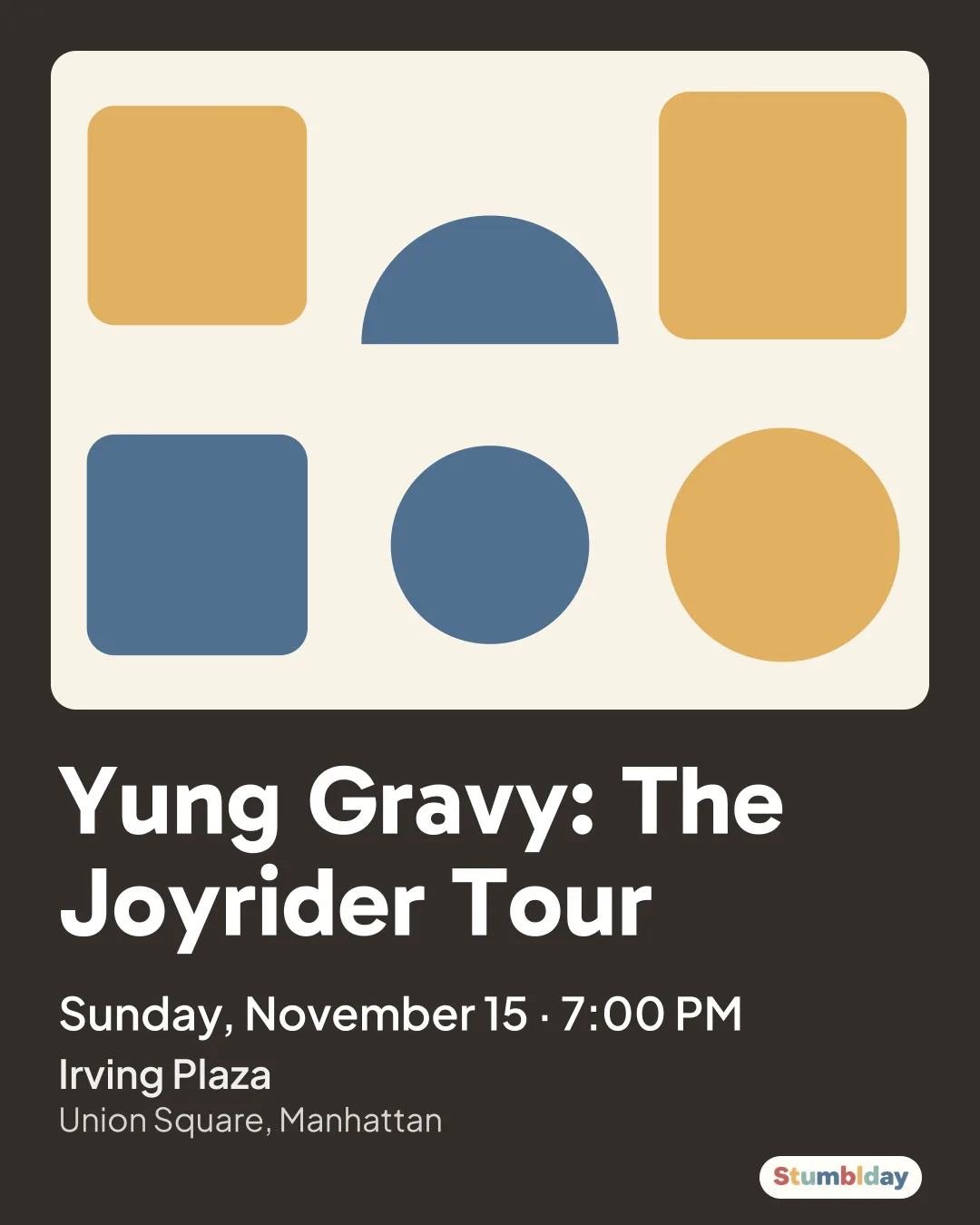 Flyer for Yung Gravy: The Joyrider Tour: Sunday, November 15 · 7:00 PM at Irving Plaza