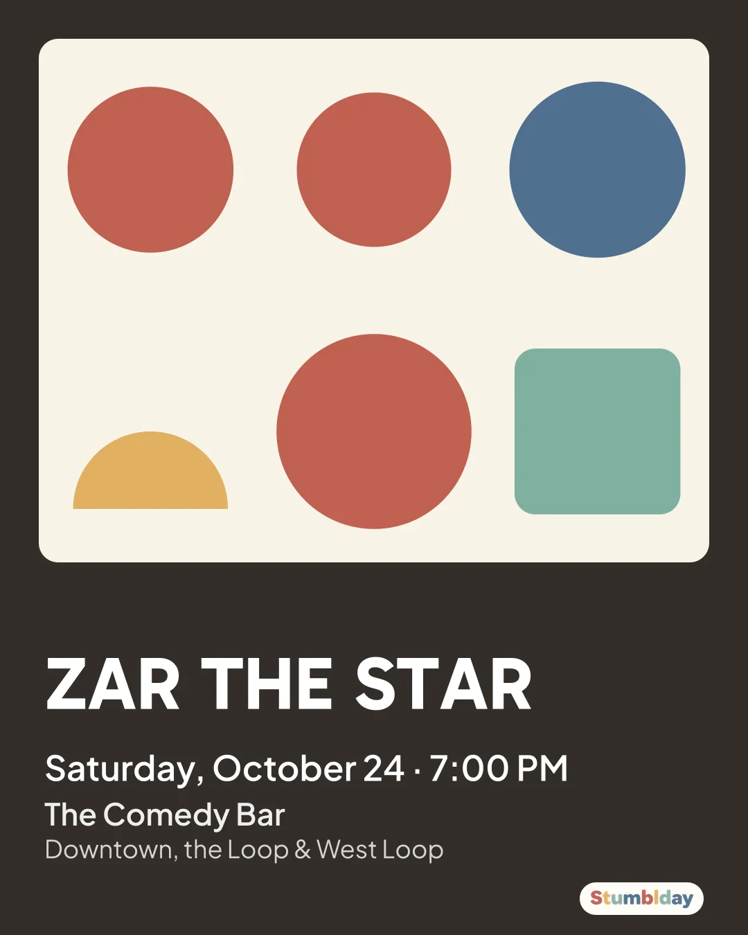 Flyer for ZAR THE STAR: Saturday, October 24 · 7:00 PM at The Comedy Bar