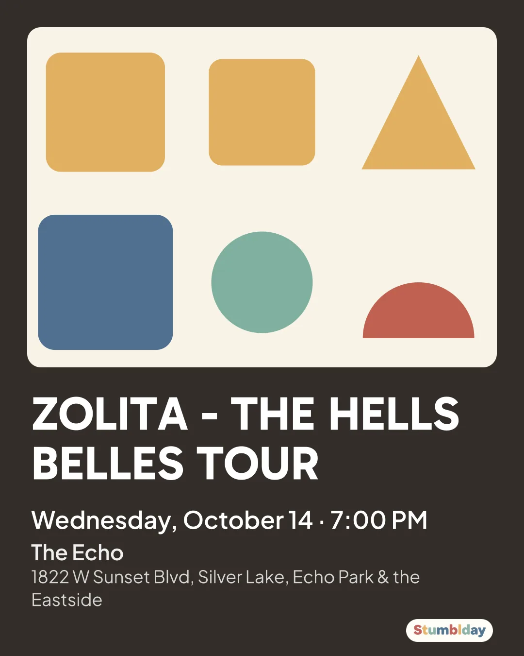 Flyer for ZOLITA - THE HELLS BELLES TOUR: Wednesday, October 14 · 7:00 PM at The Echo